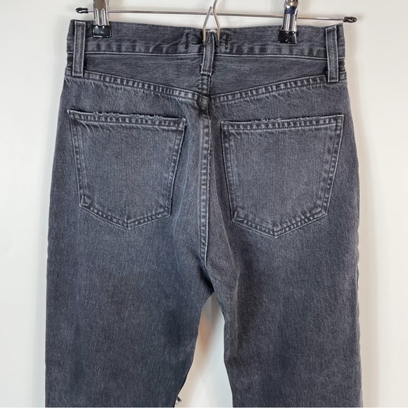 AGOLDE Lana Straight High Rise Button Fly Jeans Black Distressed - Picture 9 of 12
